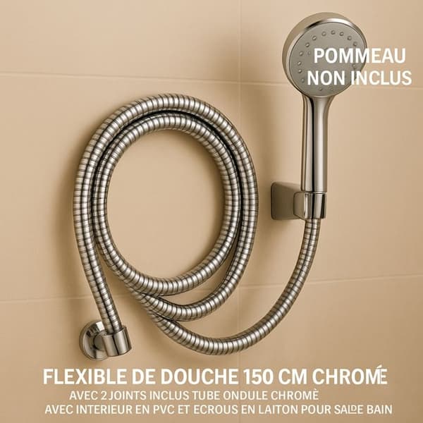 Flexibel Duschslang - BOXBRICO - 150 cm - Förkromad - Snabb installation - 2 packningar inkluderade