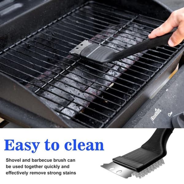 Grillbørste - Rustfrit stål - 3 dele - Hård skraber - Rustfri - Ergonomisk