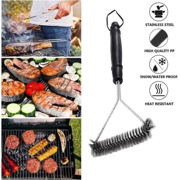 Grillborste - Triangulär - Rostfria borst - Brandsäkerhet - Matt svart
