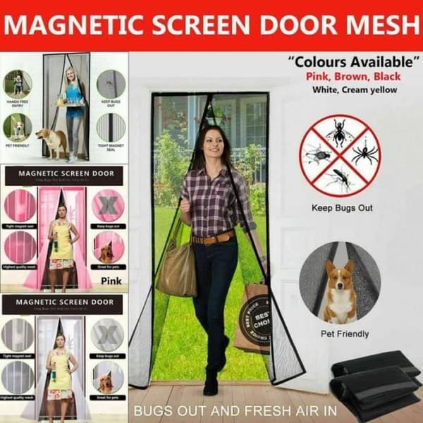 Myggenet - H210 cm x B100 cm - Sort polyester - Magnetisk fastgørelse
