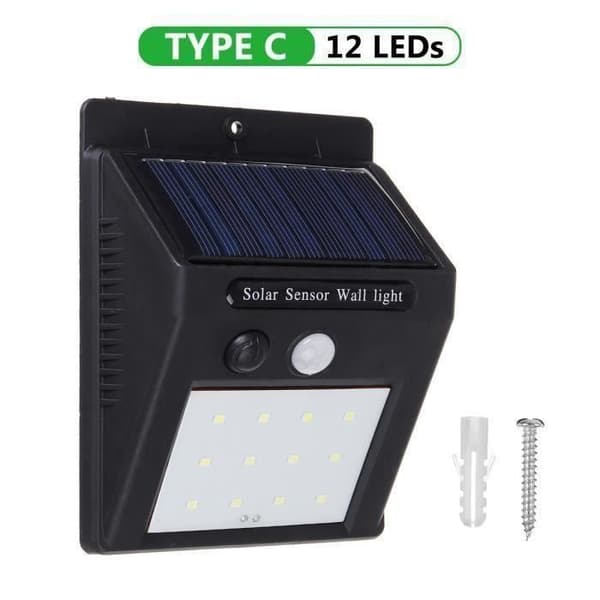 Væglampe - MSD - Solcellelampe - 12 LED - Bevægelsessensor - Vandtæt IP65