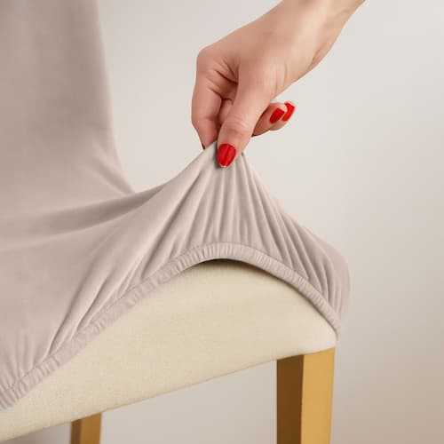 Beige stolsöverdrag, set om 6, töjbart tyg