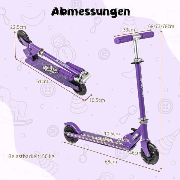 Sammenleggbar barnescooter med LED-hjul, justerbart styre