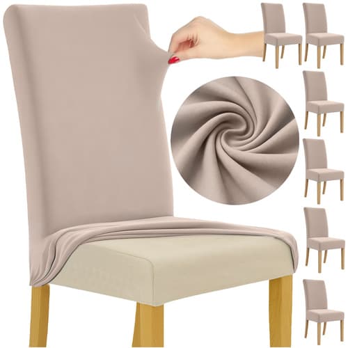 Beige stolsöverdrag, set om 6, töjbart tyg