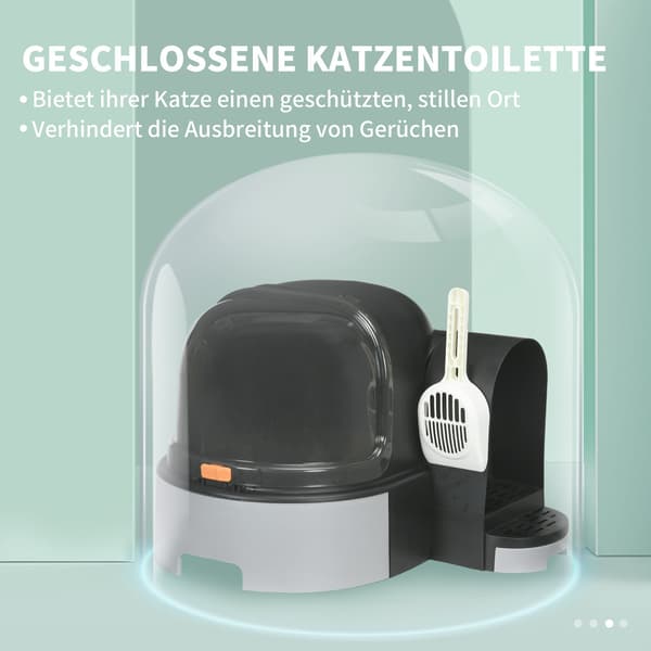 Kattehus søppelkasse med hette og øse, grå 52x60x42cm