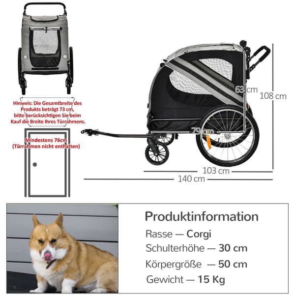Hundevogn og hundevogn 2-i-1 til mellemstore hunde