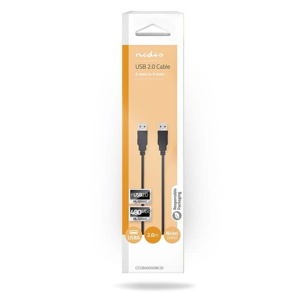 USB-kabel | USB 2.0 | USB-A Han | USB-A Han | 480 Mbps | Nikkelplateret | 2.00 m | Runde | PVC | Sort | Box