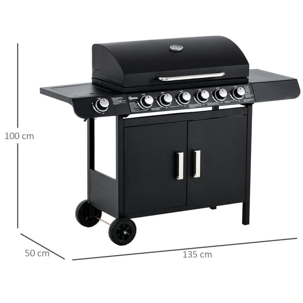 Gasgrill Sort 6+1 Brænder 135x50x100 cm