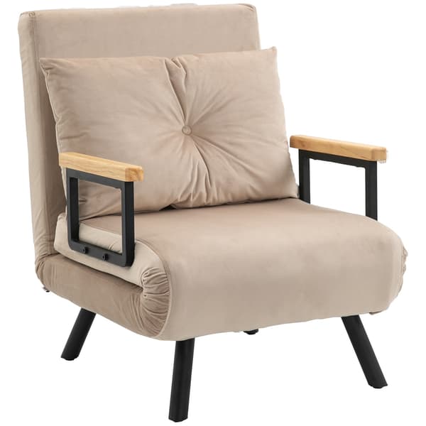 Beige bäddsoffa med sängfunktion och ryggkudde