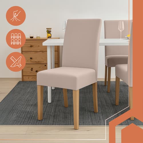 Beige stolsöverdrag, set om 6, töjbart tyg