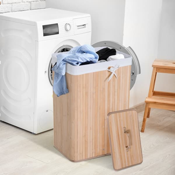 Fällbar Tvättkorg 72L Bambu Canvaspåse