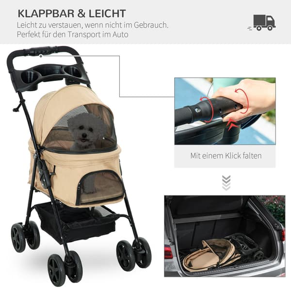Sammenfoldelig hundeklapvogn til små hunde og katte
