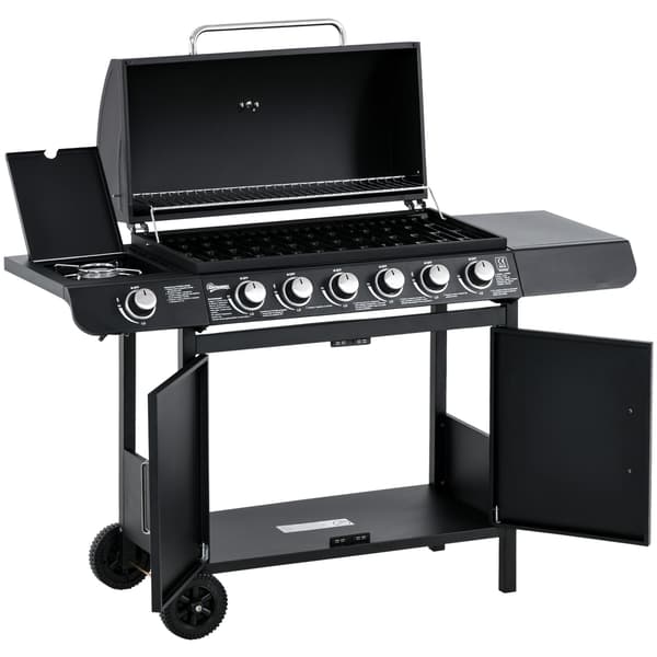 Gasgrill Sort 6+1 Brænder 135x50x100 cm