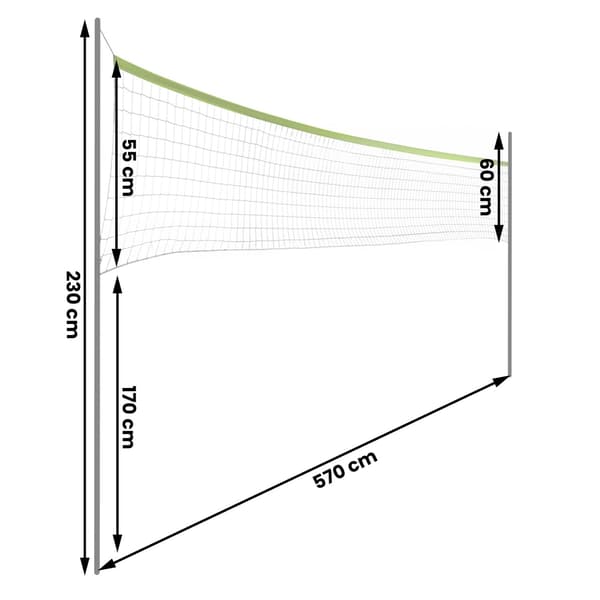 Net og stativ til volleyball og badminton, 570 cm