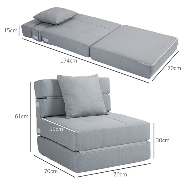 Sammenleggbar sovesofa 2-i-1, Lys grå Relax-stol