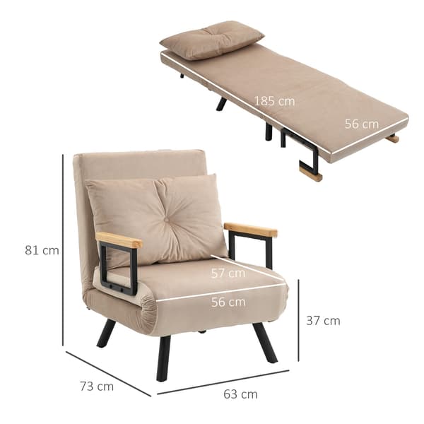 Beige bäddsoffa med sängfunktion och ryggkudde