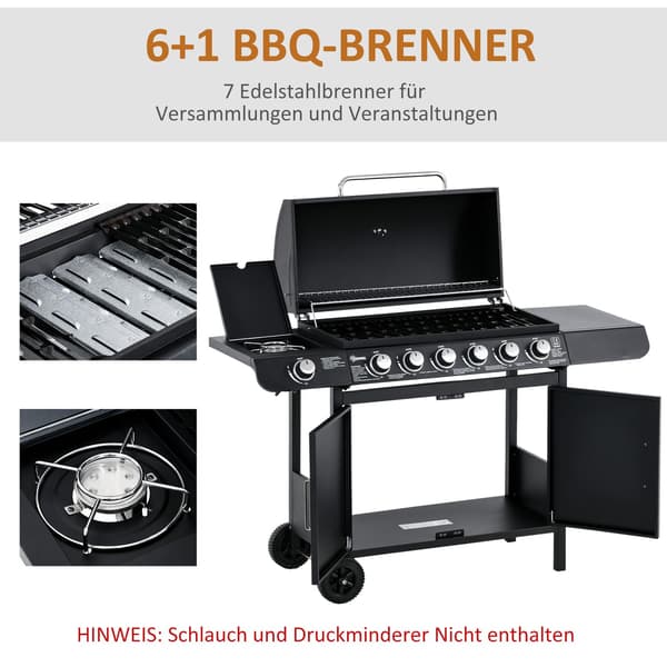 Gassgrill Sort 6+1 Brenner 135x50x100 cm