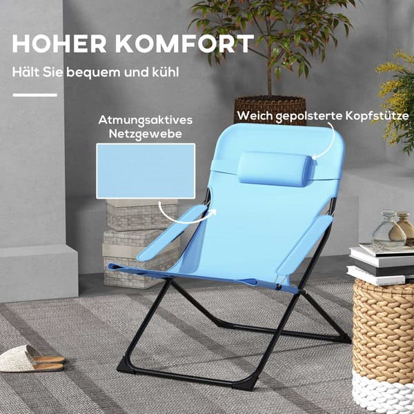 Justerbar blå mesh campingstol med pude
