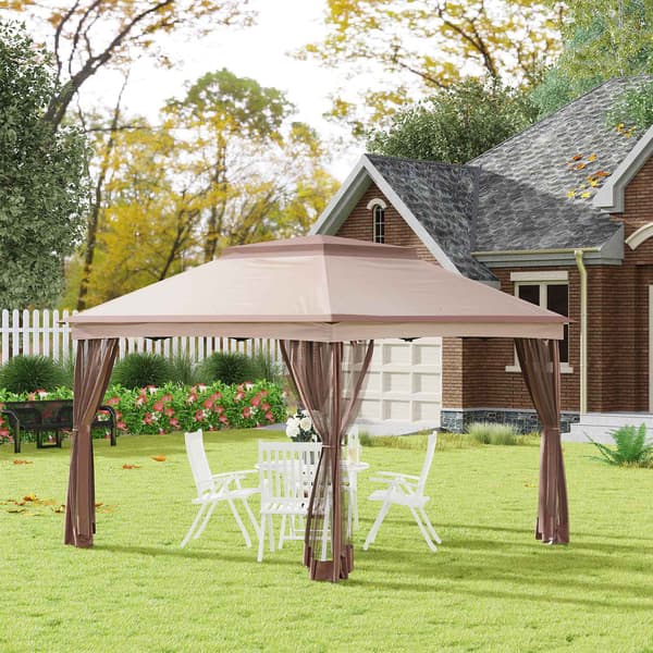 Hopfällbart Trädgårdstält 3,25x3,25m Khaki