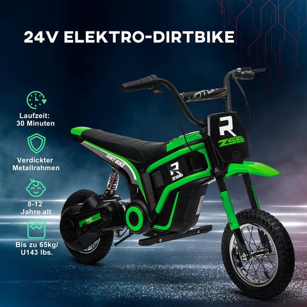 Grön Elmotorcykel för Barn 8-12 år 12V