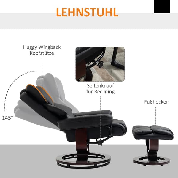 Roterende Relax-stol med krakk i sort kunstskinn