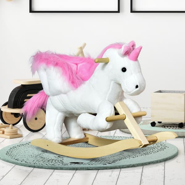 Gyngehest for barn, rosa/hvit, 65x32x55 cm