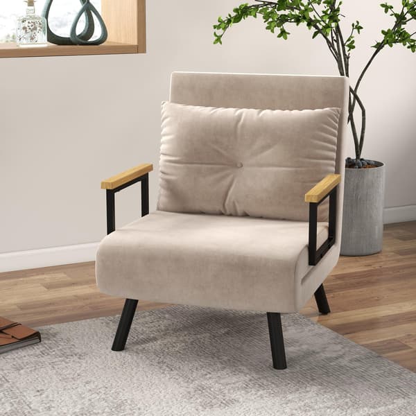 Beige sovesofa med sengefunktion og rygpude