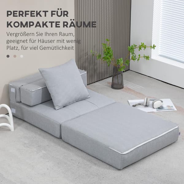 Sammenleggbar sovesofa 2-i-1, Lys grå Relax-stol