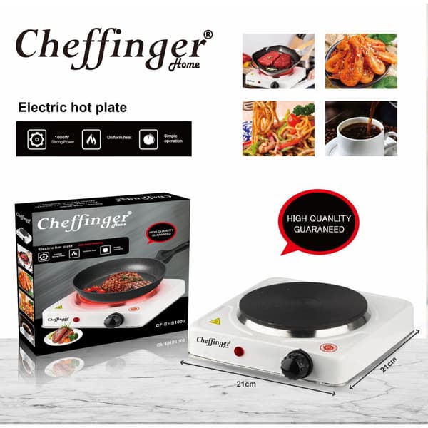 Cheffinger CF-EHS1000: 1000W elektrisk kokeplate - enkel