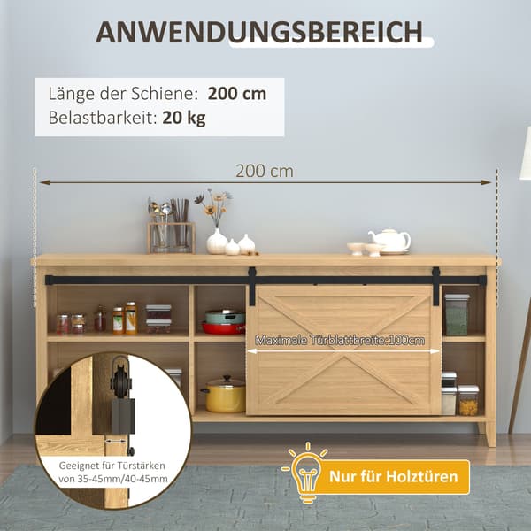 Skydedørsbeslag Sort Kulstofstål 200cm
