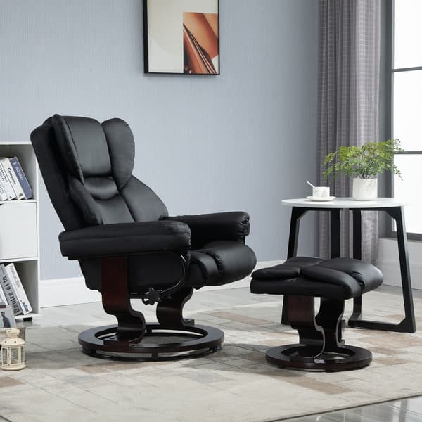 Roterende Relax-stol med krakk i sort kunstskinn