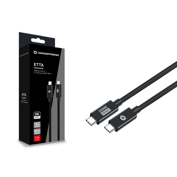 USB-C 4.0 Kabel - CONCEPTRONIC - 1,20 m - 40 Gbps - 5 A - Sort