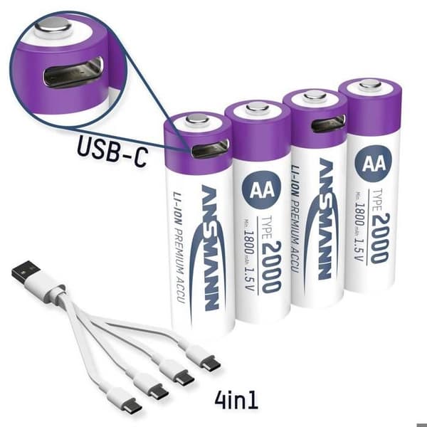 Ansmann Batteri USB-C® Li-Ion 2000 mAh 1.5 V 4 stk.