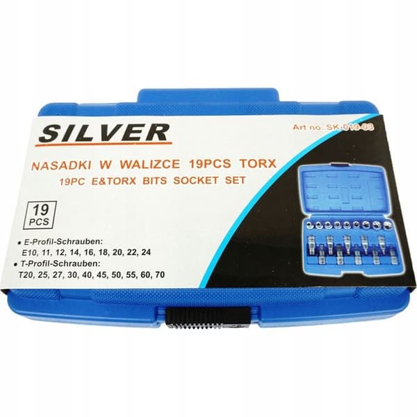 Torx/E-Torx stiksæt - SILVER - SK-019-03 - 1/2" - 19 dele - Cr-V stål