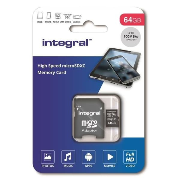 INTEGRAL MEMORY Micro SDXC 64GB Høj Hastighed 100MB/s overførselshastighed
