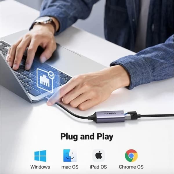 USB C til Ethernet-adapter - UGREEN - Thunderbolt 3 - 1000Mbps - Kompatibel med MacBook Pro - Hvid