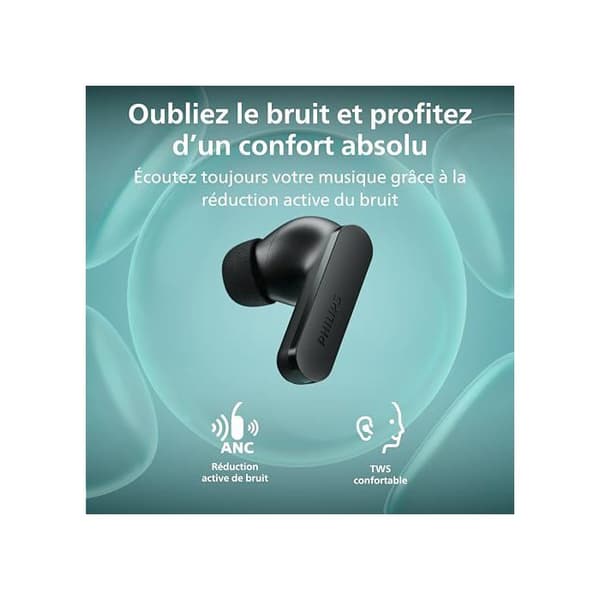 True Wireless hörlurar - PHILIPS - SecureFit - ANC - 36 h batteritid - Bluetooth 6.0