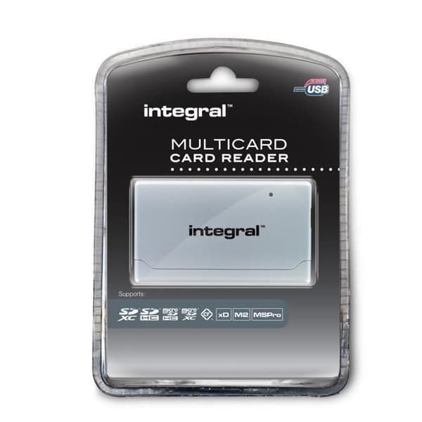 Multi USB 2.0 / Micro SD minneskortläsare - INTEGRAL - Kompatibel med 19 kortformat - Vit