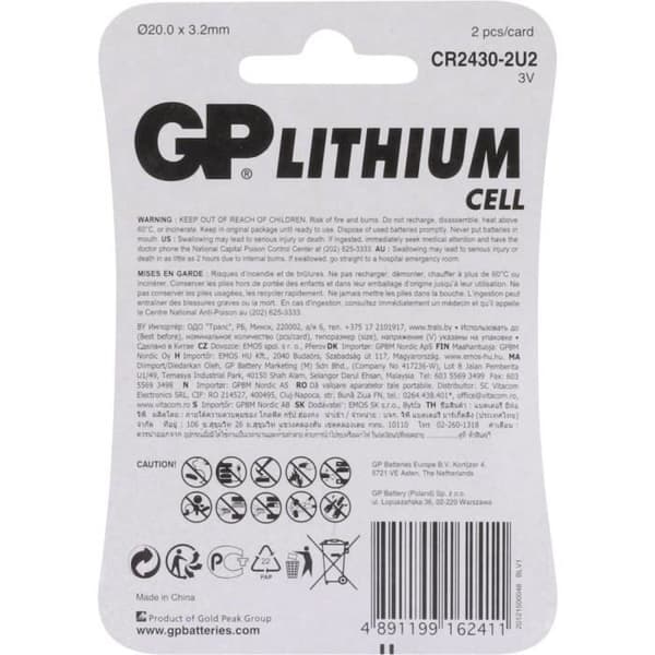 Lithiumknapcelle CR 2430 GP 300 mAh 3 V 2 stk.