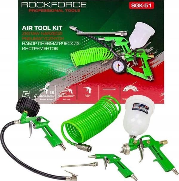 Malepistol - Rockforce - RF-SGK-51 - Beholder 600 ml - 5 tilbehør - Ledning