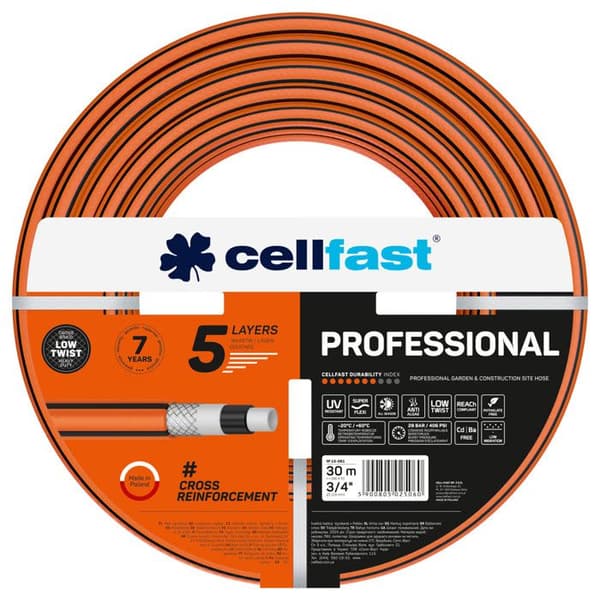 Cellfast Professional vandslange, diameter 3/4 tomme, længde 30 m, 5 lag