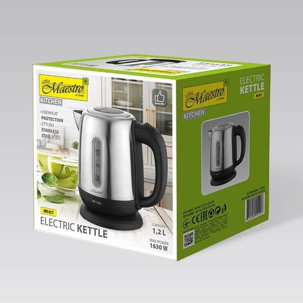 Elkedel - MAESTRO - MR-027 - 1,2 L - Rustfrit stål - 360° base