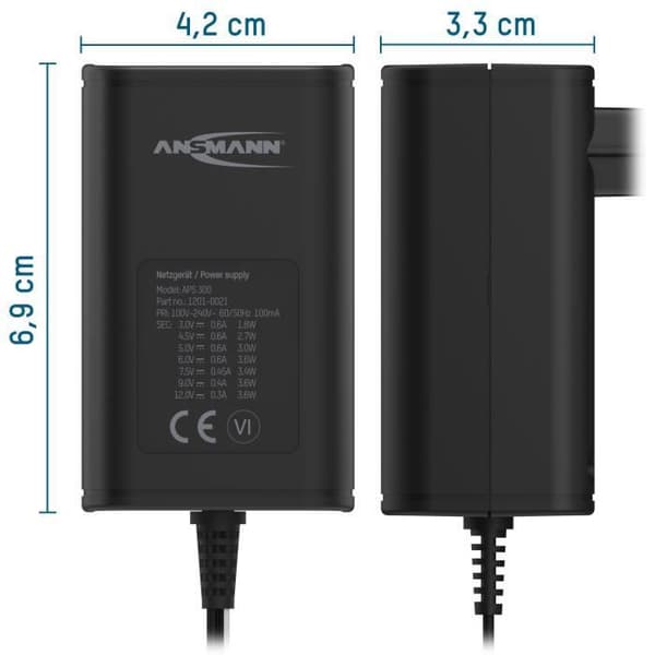 ANSMANN APS 300 - 12V - 1500mA - 7 sovitinta yleinen virtalähde