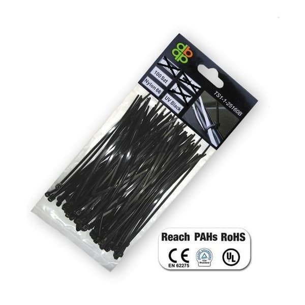 Kabel - rem - elastik - kæde Bradas - TS1176550B - SORT PLASTBÅND 7,6x550/100stk