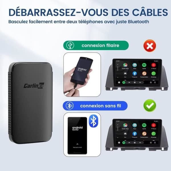 CarlinKit A2A Langaton Android-autosovitin, helppo asentaa, plug-and-play, autoille, joissa on Android Au