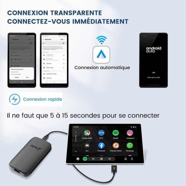 CarlinKit A2A Trådløs Android biladapter, nem installation, plug-and-play, til biler med Android Auto