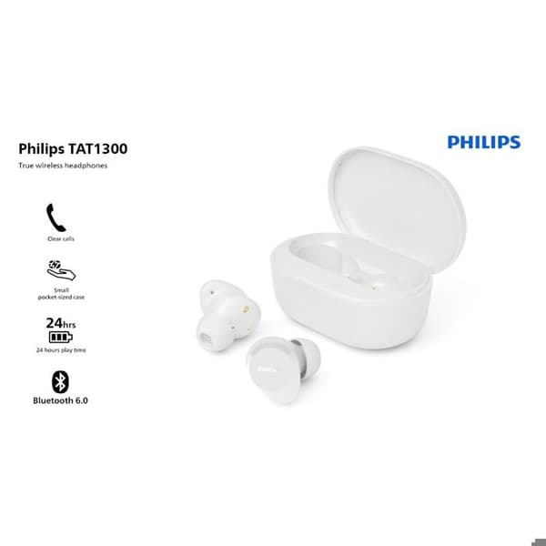 Philips TAT1300WT Trådlösa Bluetooth 5.3 Hörlurar