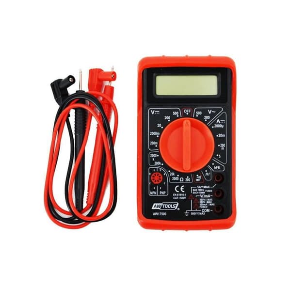 Digital multimeter - AWTOOLS - Universel model - LCD - Gummibeskyttelse - Område 0-500V
