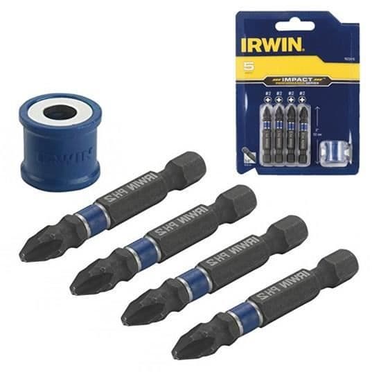 IRWIN Sæt med 4 skruetrækkerbits - Ph2 x 2 & Pz2 x 2 + Magnetisk bits-holder