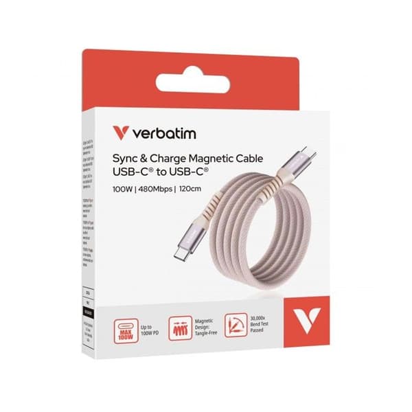 USB-C-kabel - VERBATIM - Sync & Charge - 100W - 120 cm - Rosa